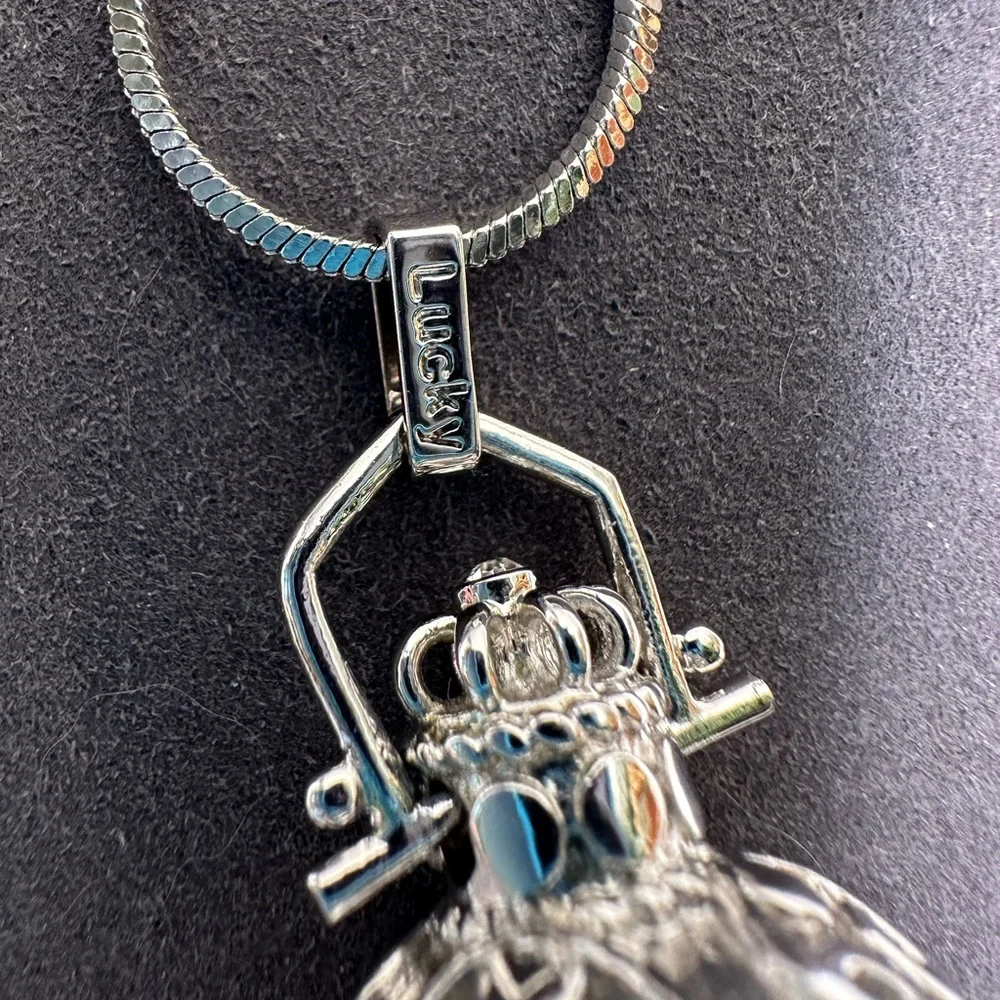 LUCKY Brand Locket Orb Pendant Necklace Silver Tone 34” Long Cage Pearl Ball - Picture 5 of 9